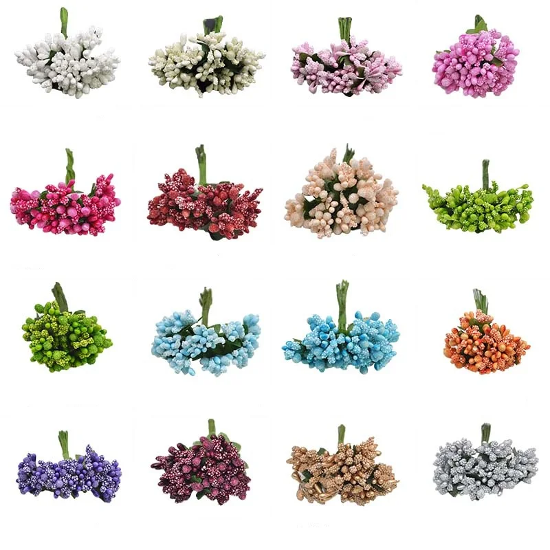 12/24/72/144Pcs Mini Artificial Stamen Bud Leaf Flower Bouquet For Wedding Christmas Party Decoration DIY Wreaths Fake Flowers