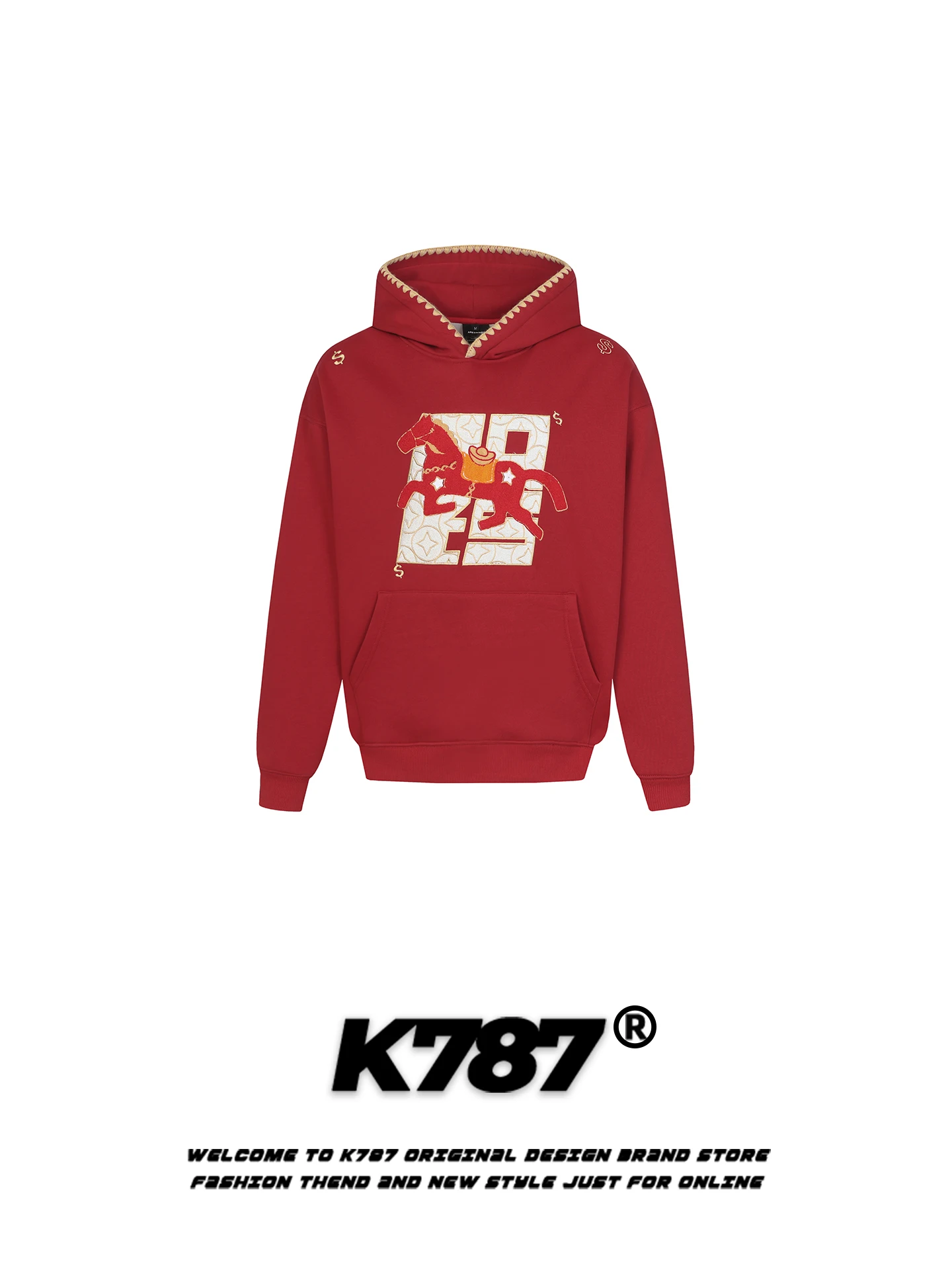 

Толстовка K787 American Retro Year Limited Edition, свободного кроя, теплая, красная, с капюшоном, для пар, верхняя одежда