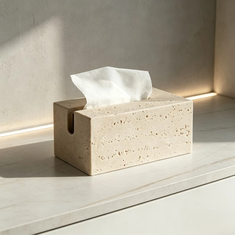 Travertine Stone Tissue Box Holder Cover Organizer Dispenser for Dining Living Room Napkin Paper Storage Home Decor Rustic