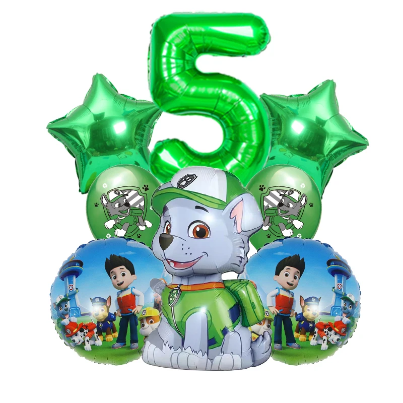 8pcs Paw Patrol Rocky Birthday Balloon Set Green Number 0-9 Star Foil Latex Balloons for Birthday Party Decor Supplies - view 5