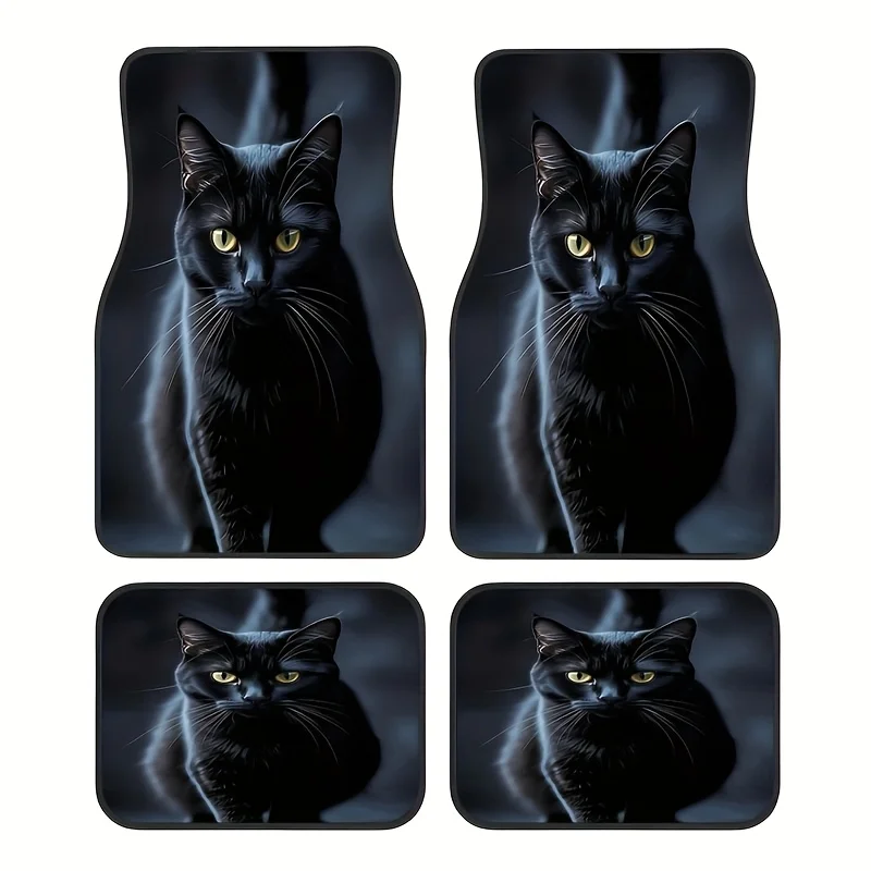4pcs Set Of Fierce Black Patterned Rubber Mats For Cars, Universal Non-Slip Carpets, Easy To Clean Interior Accessories, Made Of
