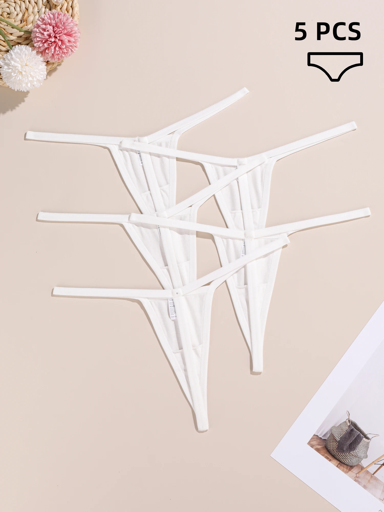 

5PCS Women's Sexy Thongs Soft Cotton Seamless Panties White Low Waist Comfortable Breathable G-Strings Underwear Lingerie