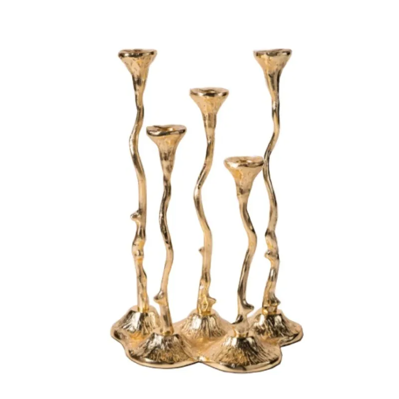 Golden Candlestick Geometric Art Candle Holder Resin Handicraft Bend Abstraction Candle Stick Holder Home Decoration