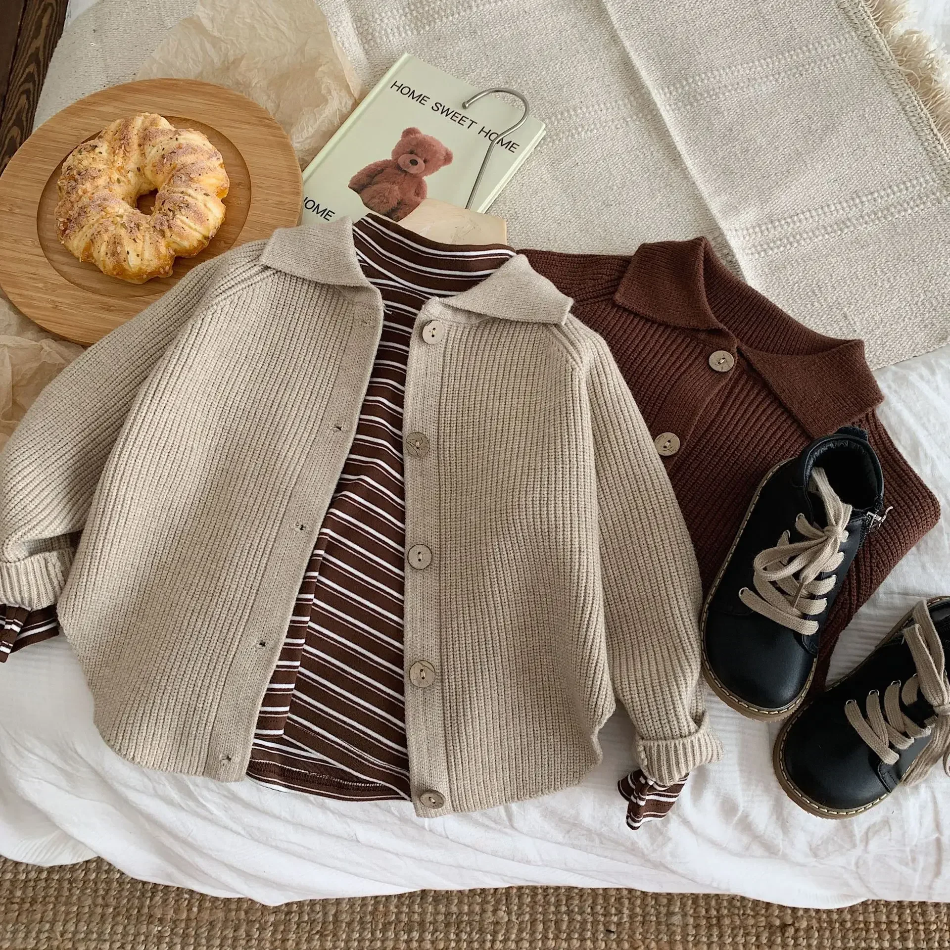 

Autumn New Boys' and Girls' Solid Color Polo Collar Sweater Cardigan Baby Coat F0436 Children's Clothing Kids' Sweater 2025