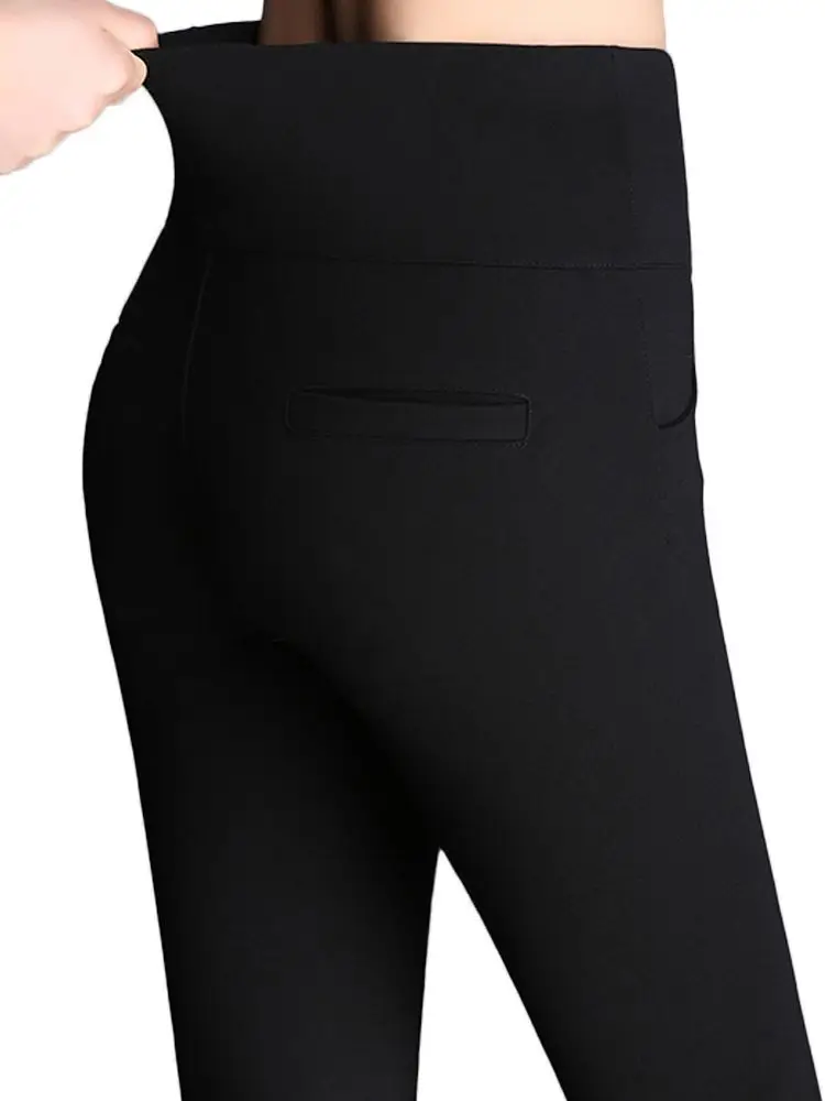 Pantalones pitillo elásticos de cintura alta para mujer, mallas ajustadas informales, de gran tamaño, color negro, a la moda, S-6XL, 2024