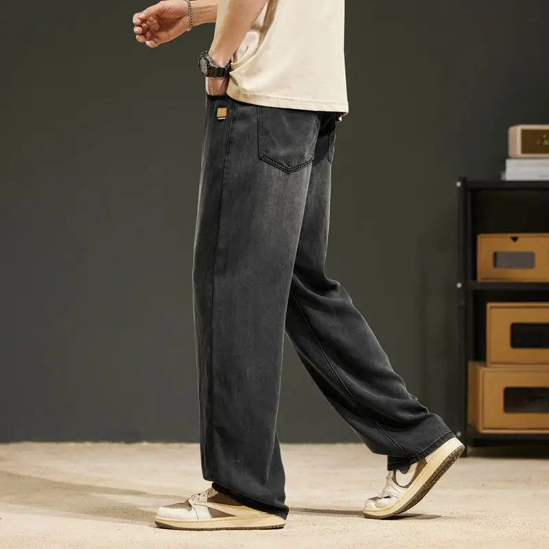 2025 New Summer Thin Men's Vintage Jeans Lyocell Brand Straight Soft Korean Fashion Casual Denim Trousers Streetwear Men's Pants