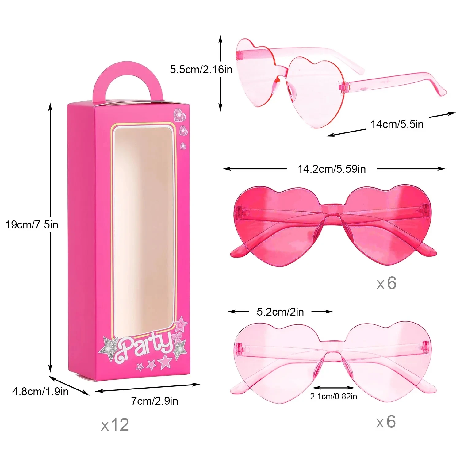 Pink Girls Party Favor Boxes Party Present Box Heart Sunglasses for Birthday Party Bridal Shower Supplies