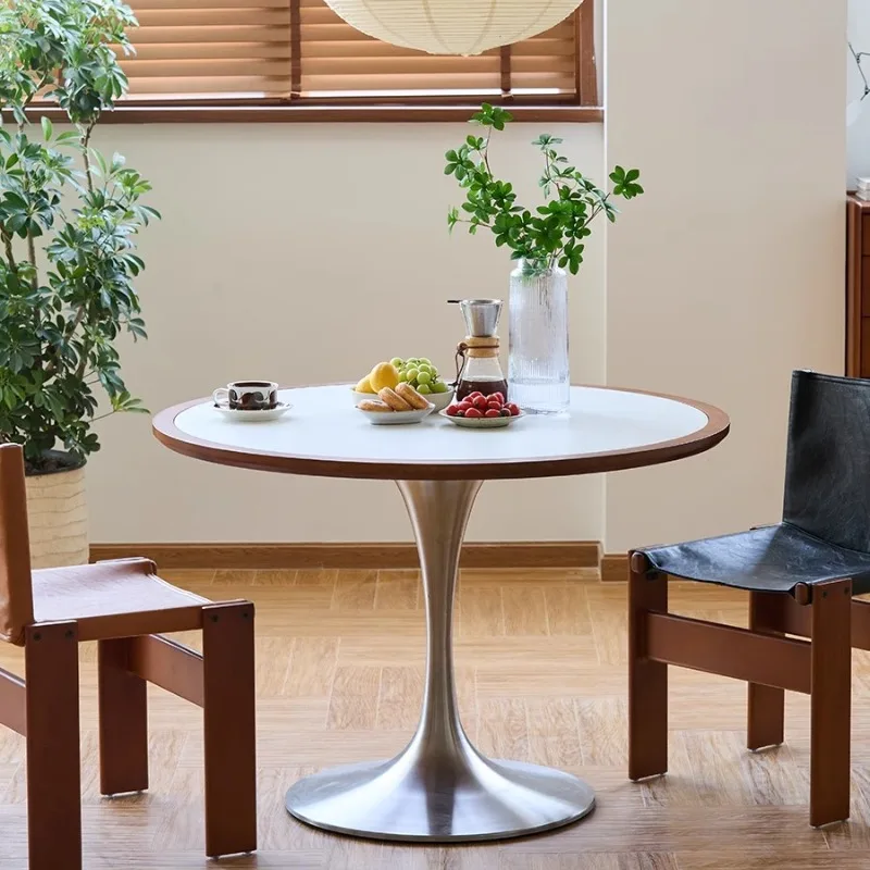

Round table household dining table and chairs retro solid wood tulip round table small apartment Nordic light luxury