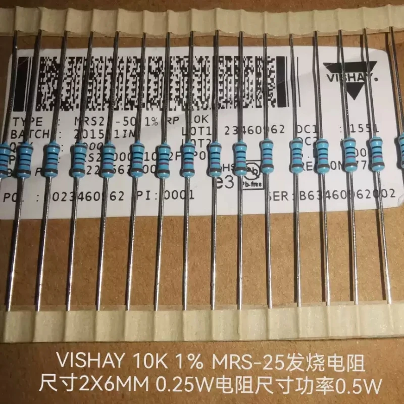 VISHAY 10K 1% MRS25 resistor 0.25W resistor power 0.5W size 2X6MM