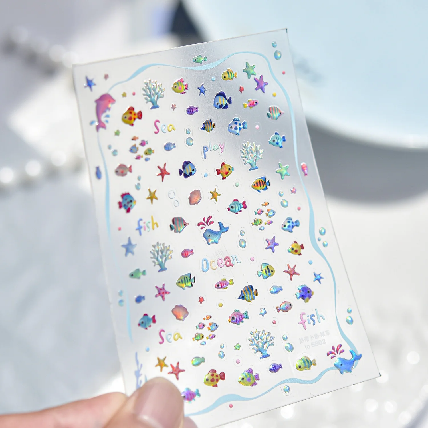 5D Jelly Ocean Nail Art Stickers Tropical Seaside Dolphin Small Fish Coral Starfish Bubble Summer Fresh Self-adhesive Manicure