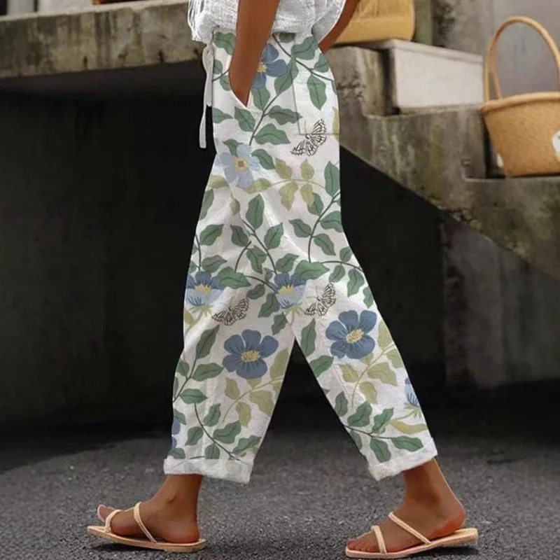 Ladies New Hot Plus Size Printed Simple Roll-up Casual Pants Streetwear Women PantsNine-minute Pants Breathable CoolSummer