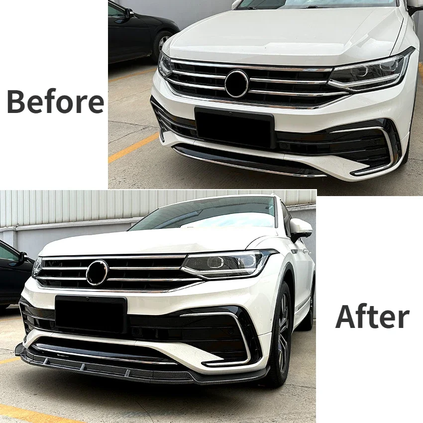 Car Front Bumper Lip Diffuser Spoiler Splitter For Volkswagen Tiguan Rline L 2021 2022 2023 2024 Gloss Black Car Body Kits