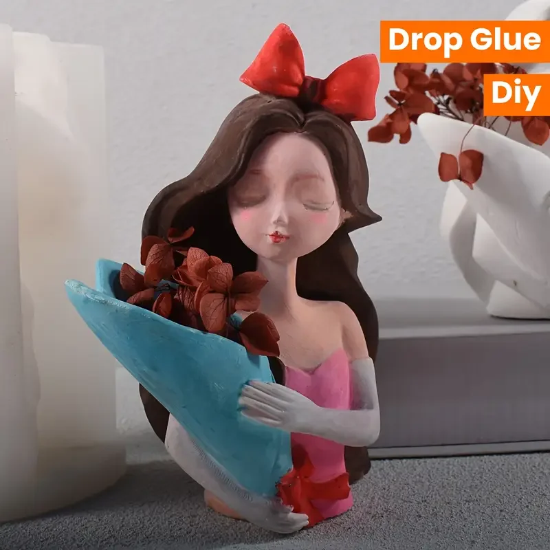 1 قطعة القوس فتاة اناء للزهور قالب من السيليكون DIY بها بنفسك سيدة صورة عقد الزهور الراتنج ديكور المنزل قالب الجص اليدوية قابلة لإعادة الاستخدام