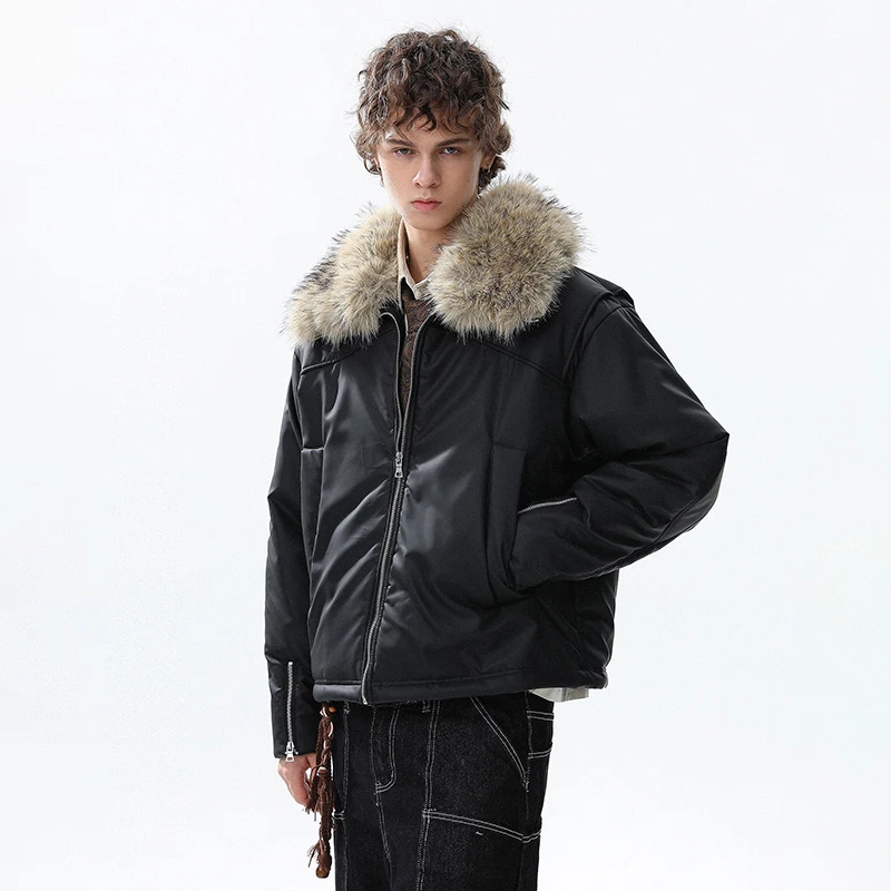 LUZHEN оригинальное высококачественное стеганое пальто из искусственного меха с воротником, мужская зимняя мода 2025 года, красивая теплая куртка-парка, мужская одежда JY5033