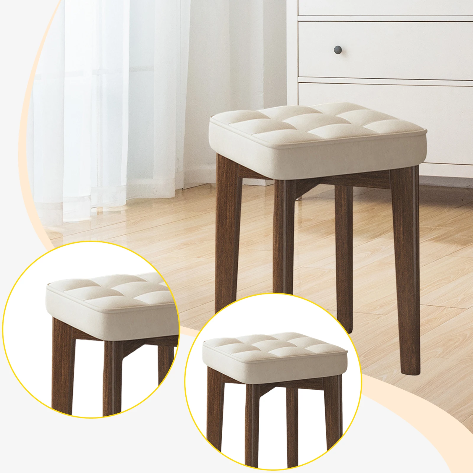 For Wooden Stacking Stools Household Square Stool Retro Solid Wood Stool Living Room Simple Stackable Dining Table Chair For Hom
