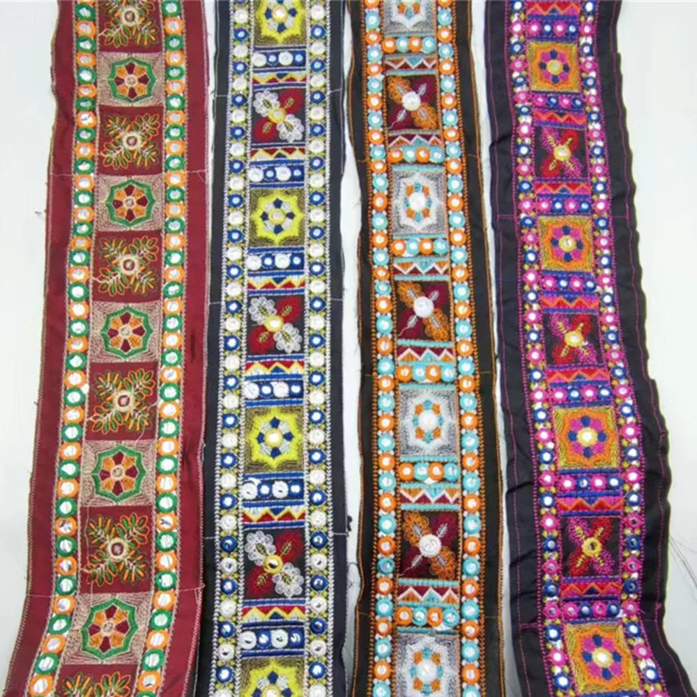 1 Yard Ethnic Embroidered Lace Trim Jacquard Ribbon for Garment Accessories DIY Craft