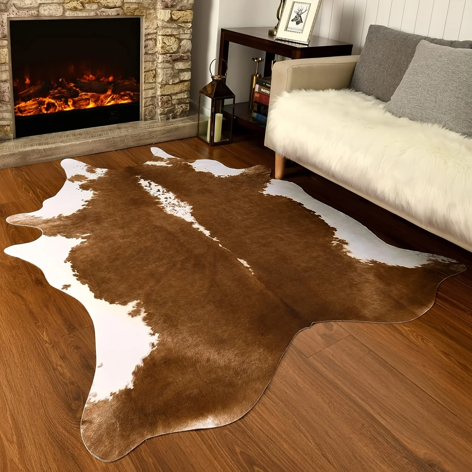 American Style Faux Fur Cowhide Rugs for Bedroom Thick Carpets for Living Room House Decoration Christmas Decor