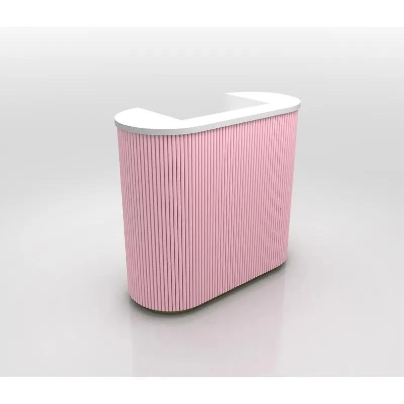 High Quality Custom Store Reception Desk with LED Lighting Eco Friendly Design 3 Year Warranty Pink Corrugated Finish