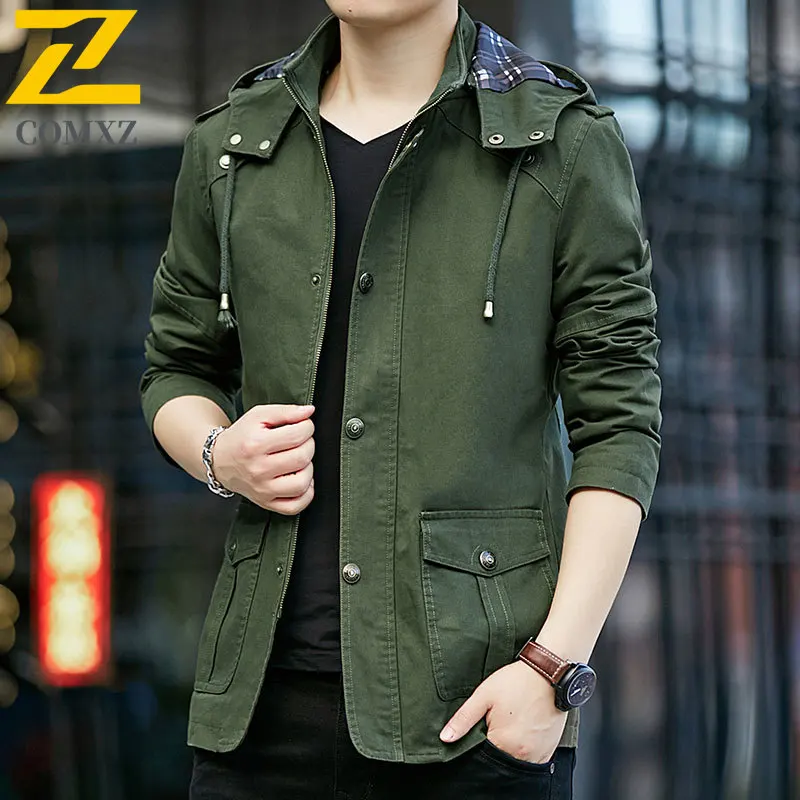 2025 Autumn High Quality Jacket Men's Fashion Cotton Windproof Multi-pocket Work Coat Outdoor Hunting Hiking Hooded Overcoat Man