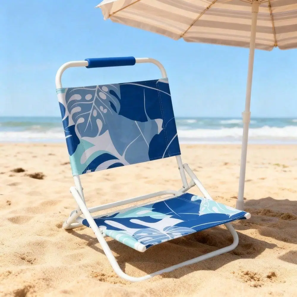 

Palm Print Beach Chair Sturdy Outdoor Portable Sand Chair For Patio Beach Travel