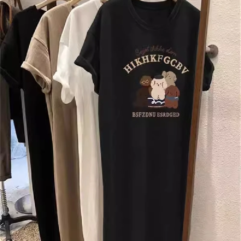 T-shirt ample surdimensionné à fente mi-longue, Hong Kong Sle ort Sve, Dr, Version coréenne, vêtements d'extérieur, jupe h-ape décontractée