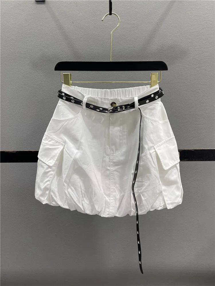 White Workwear  Skirt Women's Summer Thin High Waist Slim A-Line Fluffy Half-length Flower Bud Skirt Casual Cotton Blend