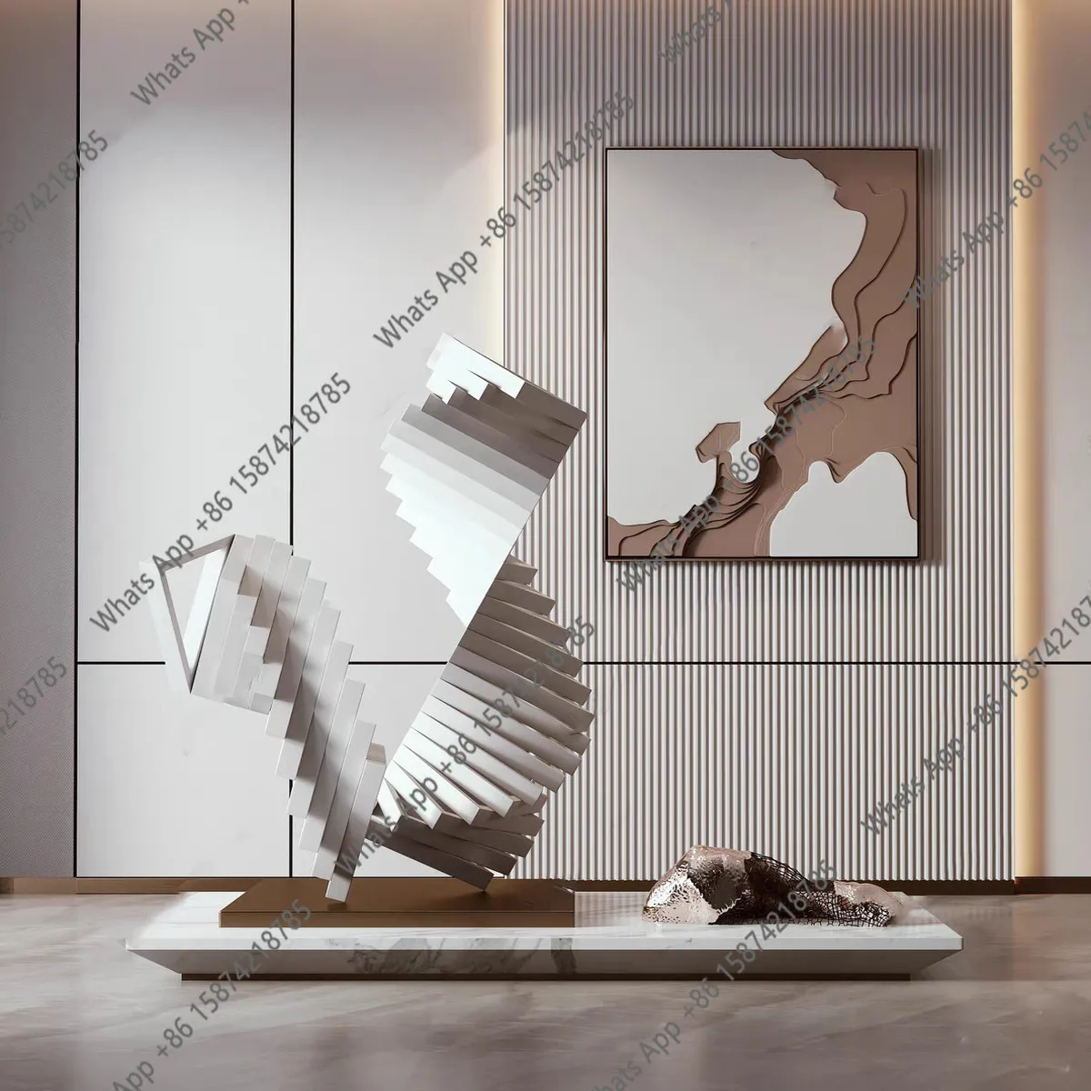 Modern light luxury high-end porch sculpture ornament staircase living room floor decoration TV cabinet