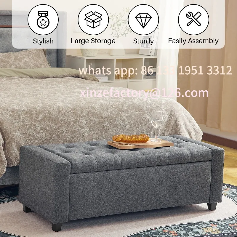 

Customizable Redlife 47.8'' Storage Ottoman, Folding Storage Bench Footrest Stool w/ Flipping Lid Safe Hinge for Living Room Bed