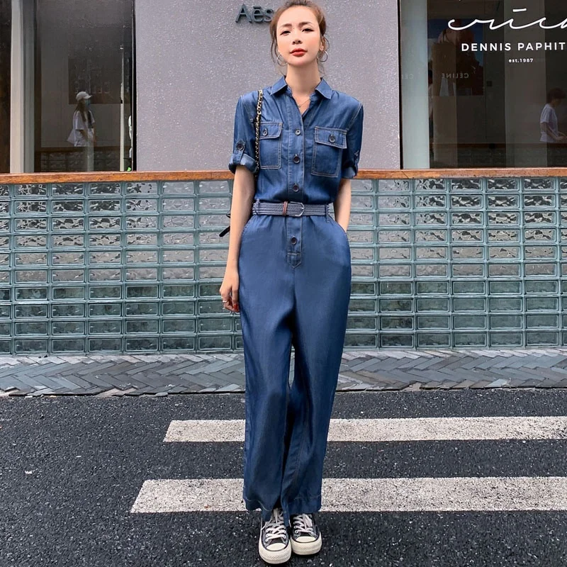 

Summer 2025 Faion Casual Loose Korean Sle Ice Silk Denim Wide Leg Pants High Waist Polyester Fiber Casual Wear