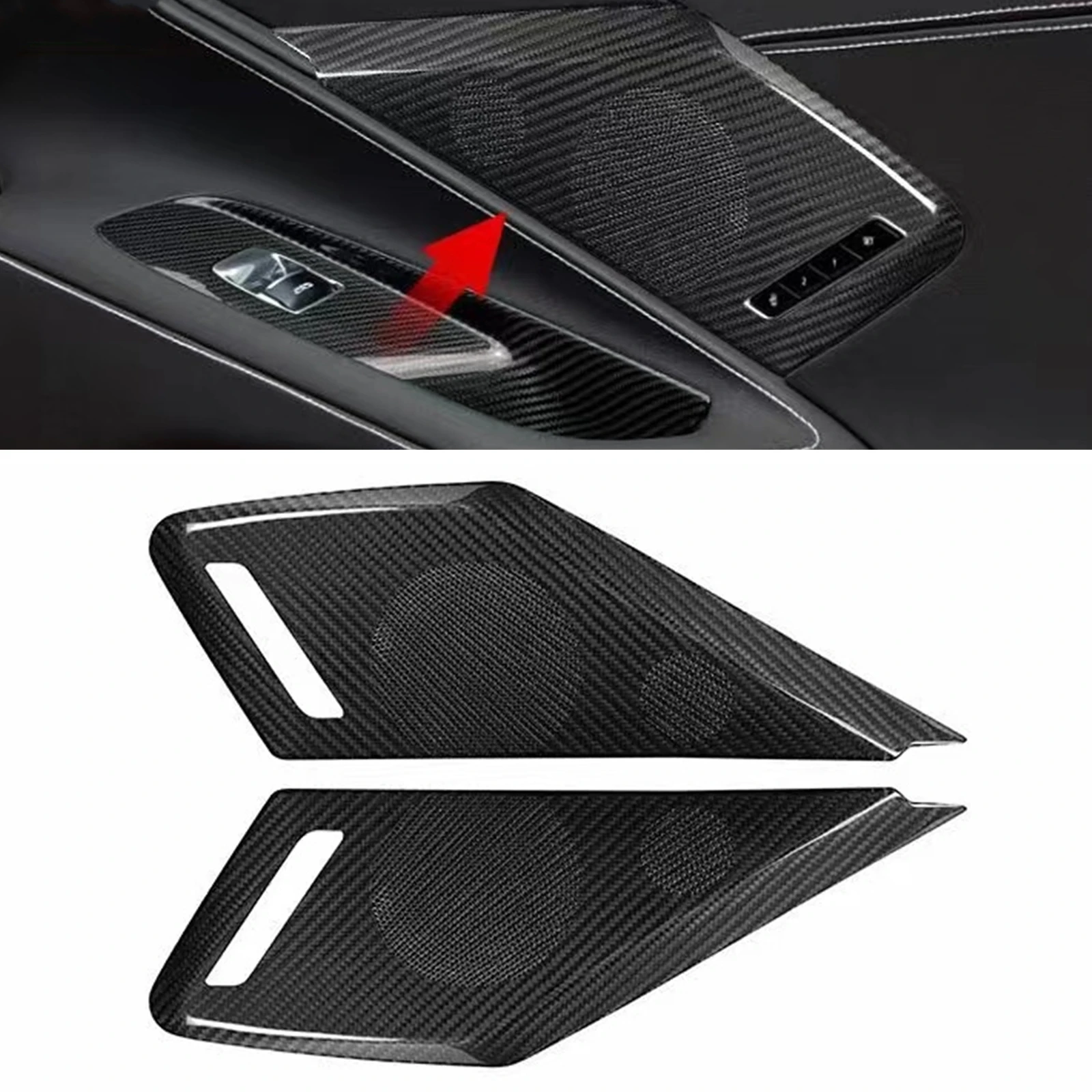 For Chevrolet Corvette C8 2-Door Stingray Z51 2020-2023 Real Carbon Fiber Interior Door Horn Hood Speaker Panel Ring Cover Trim