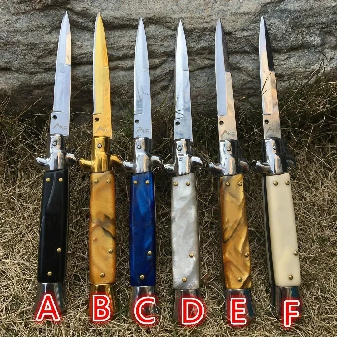 Tactical Italian Tactical Folding Pocket Knife 440C Blade Acrylic/Resin Handle Outdoor Survival Camping Hunting EDC Tool