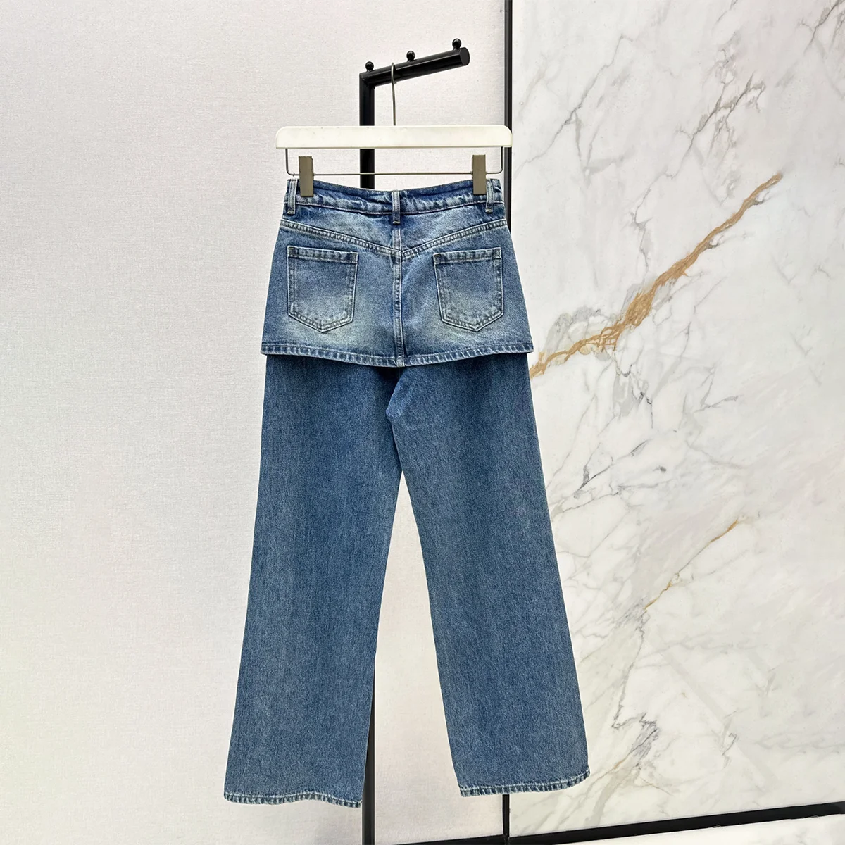 2026 high-quality women's retro washed fake skirt style wide leg denim pants26708111