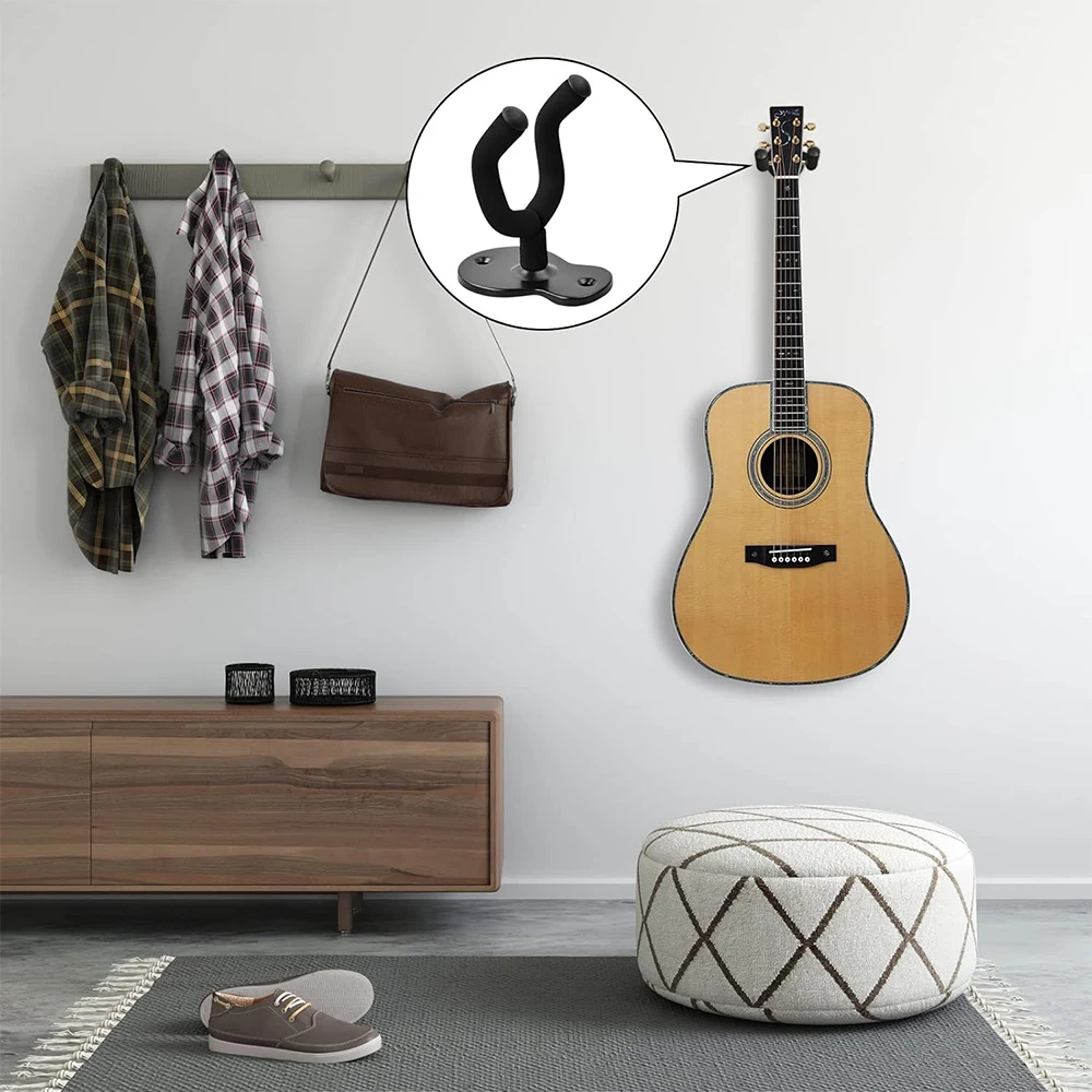 حامل جداري معدني للجيتار، حامل حمالة تعليق جدارية على شكل حرف U، حامل خطاف على شكل جيتار