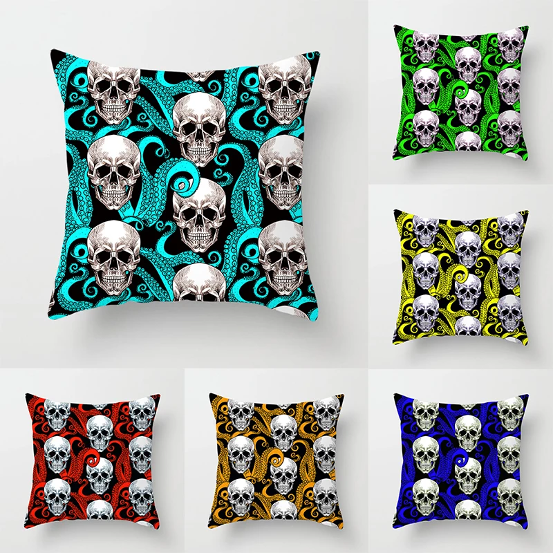 

Colorful Octopus Skull Pillowcase Decorative Printed Square Pillowcase Car Sofa Fashion Cushion Cover 45*45cm Home Decoration