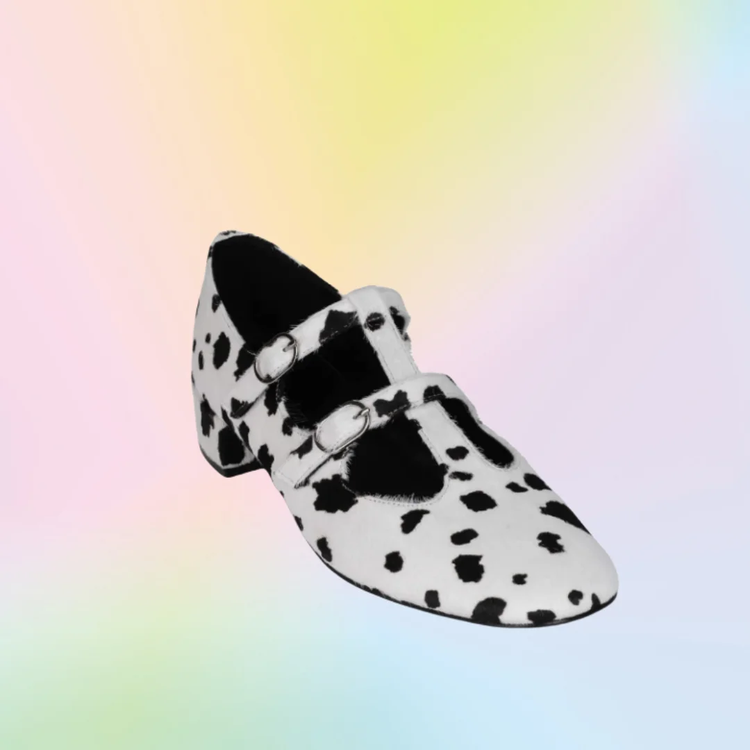 

Milking Cow Print T Strap Pumps Heels Square Heel Low Heel Shoes for Women Round Toe Wedding Shoes 2025 Zapatillas Mujer