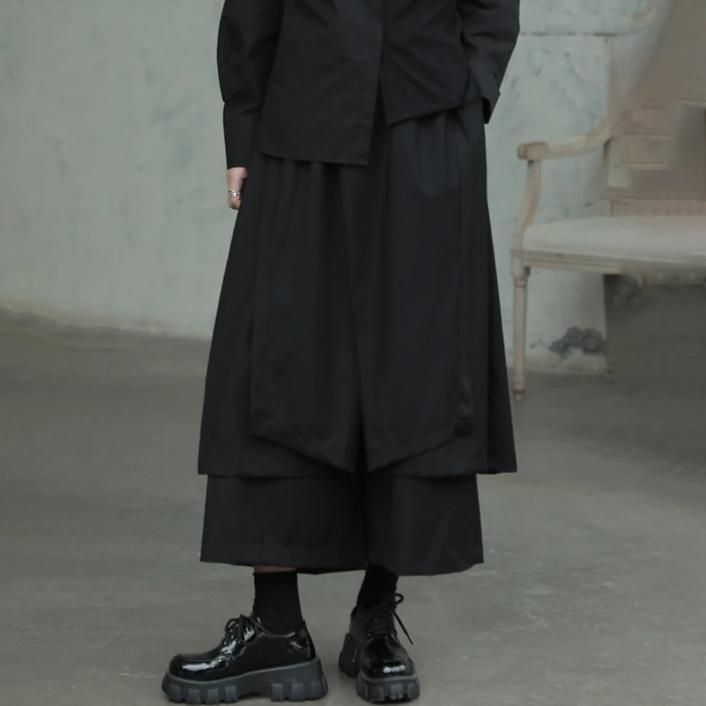 Layered Dark Y2k Plain Casual Cropped Trousers, Spring Genderless Streetwear Fashion Japanese Niche Versatile Hakama Unisex 2026