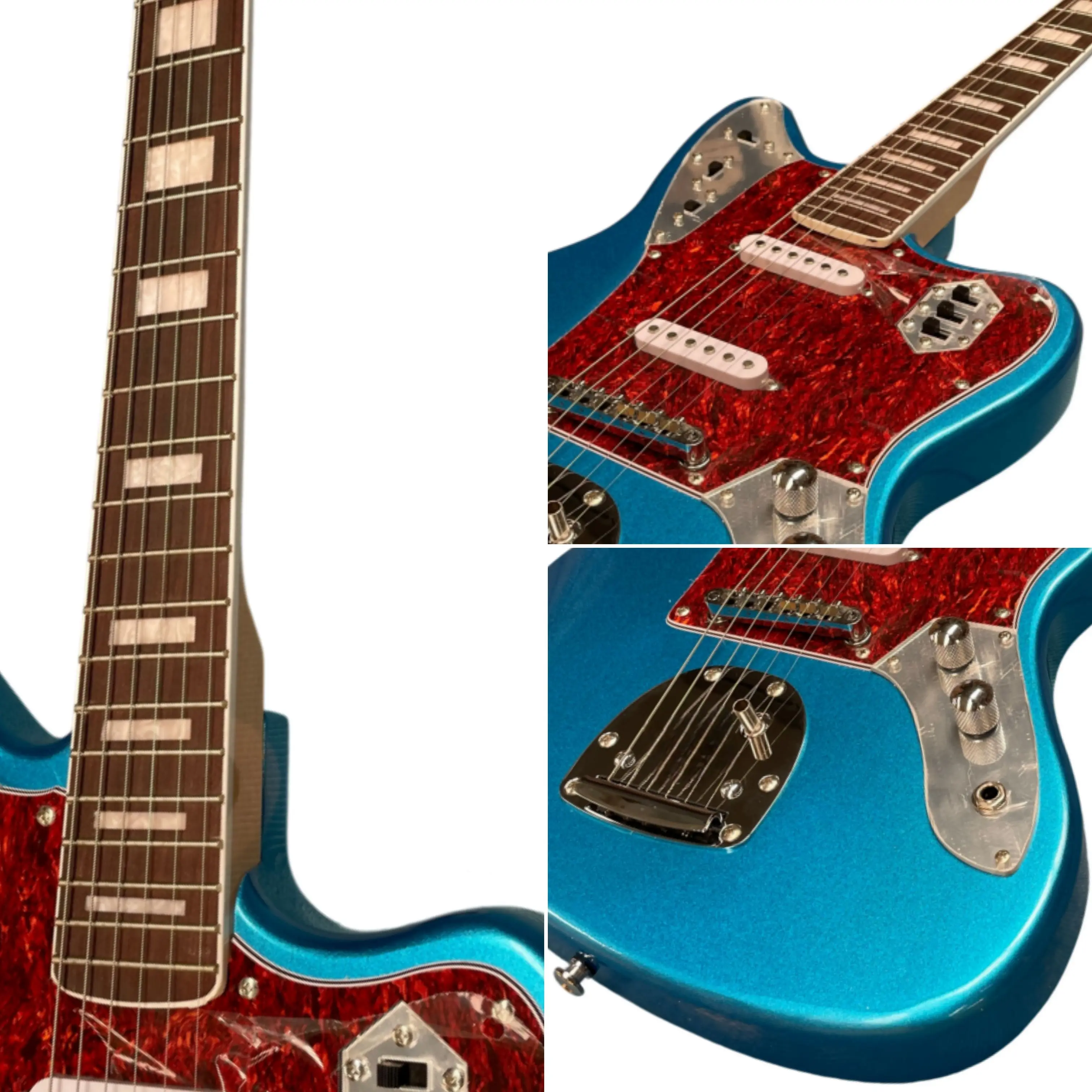 메탈릭 블루 색상의 전기 기타, 빨간색 진주 장식 픽가 - Electric Guitar Beginner 리뷰 및 가격