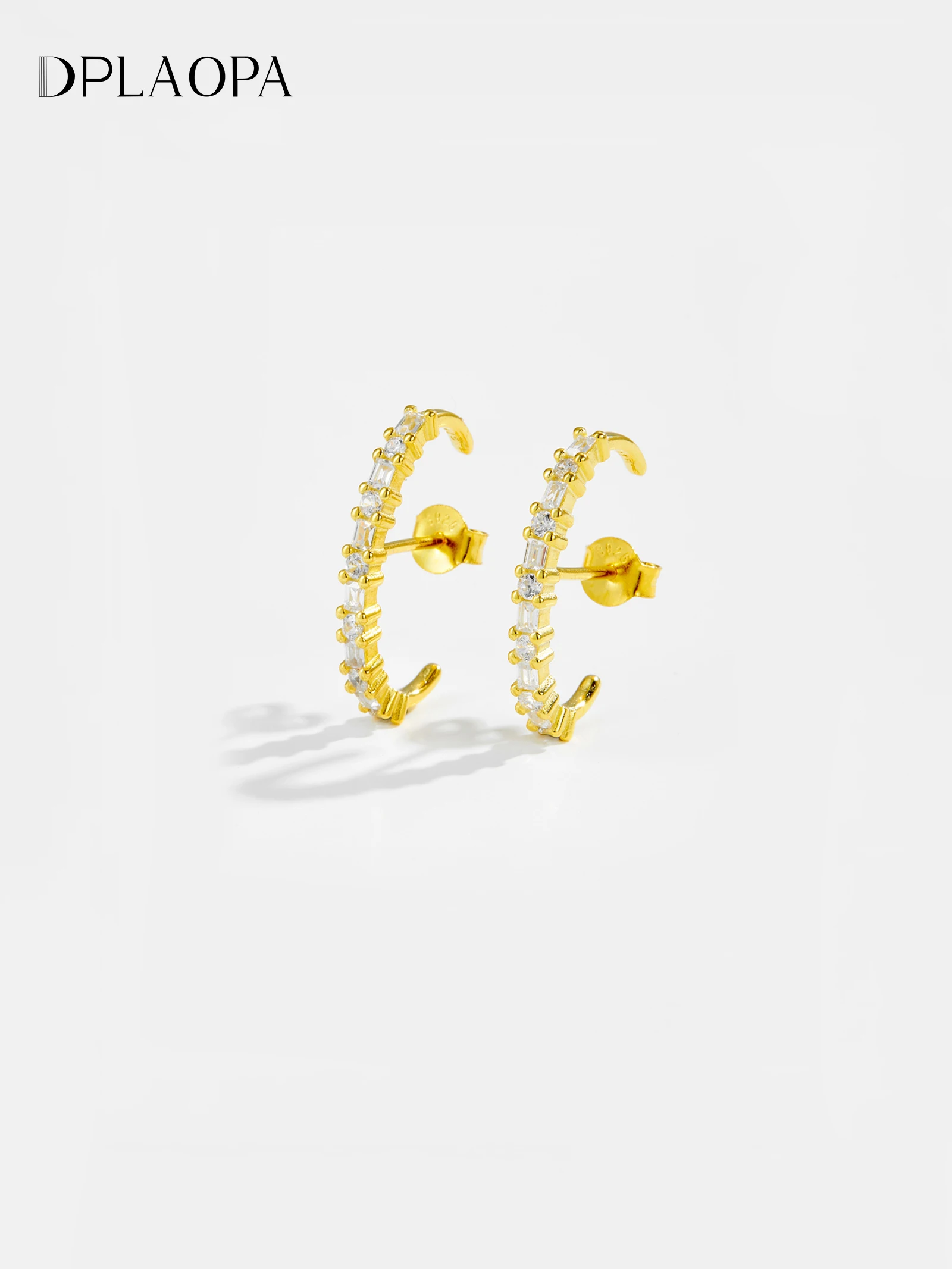 

DPLAOPA 100% 925 Sterling Silver CZ Clear Line Shape Stud Earring Clips Piercing Classic Luxury Fine Jewelry Gift