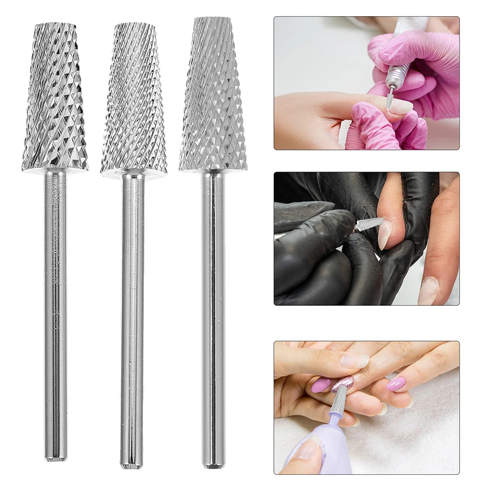3Pcs Nail Drill Bits Cone Shape Safety Grinding Polishing Heads Light Weight Portable for Home Nail Salon Drill Bit Set
