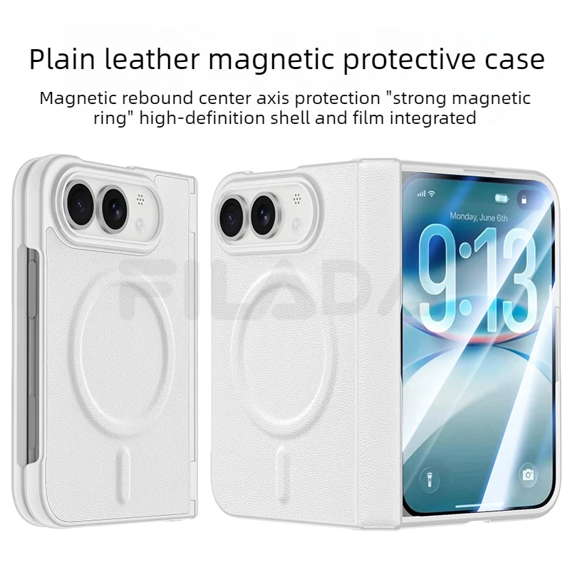 For iPhone Duo Case Luxury Matte Leather Magnetic Wireless Charging Hinge With Tempered Film Shockproof Back Cover Accessories