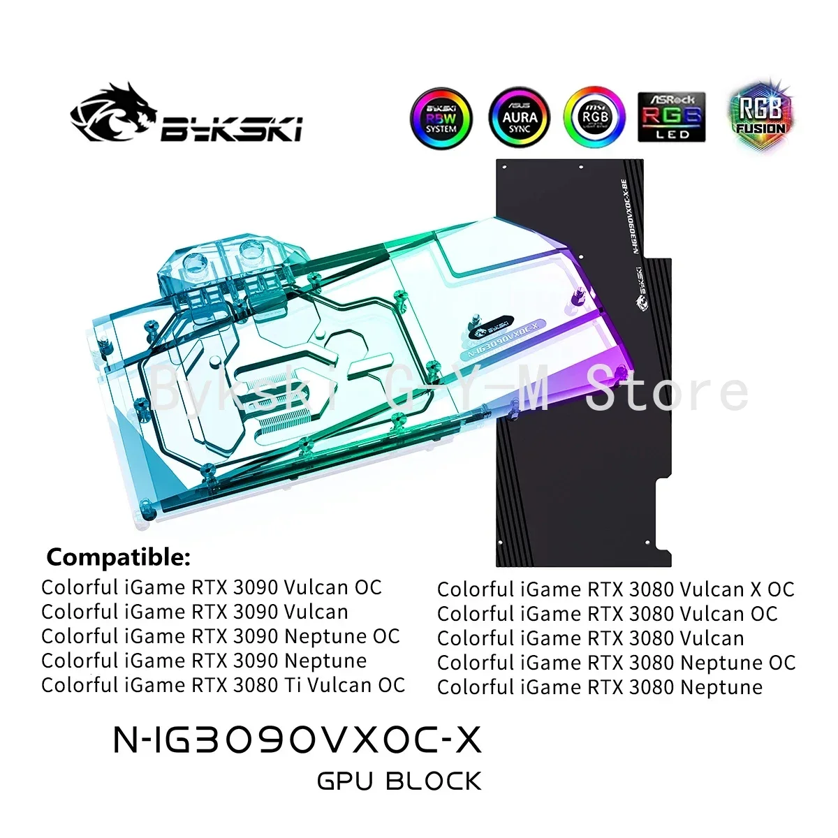 Bykski bloque de agua para iGame colorido RTX 3080 Vulcan X OC/3080 Vulcan OC 10G/3080 Neptuno OC 10G/VGA enfriador N-IG3090VXOC-X