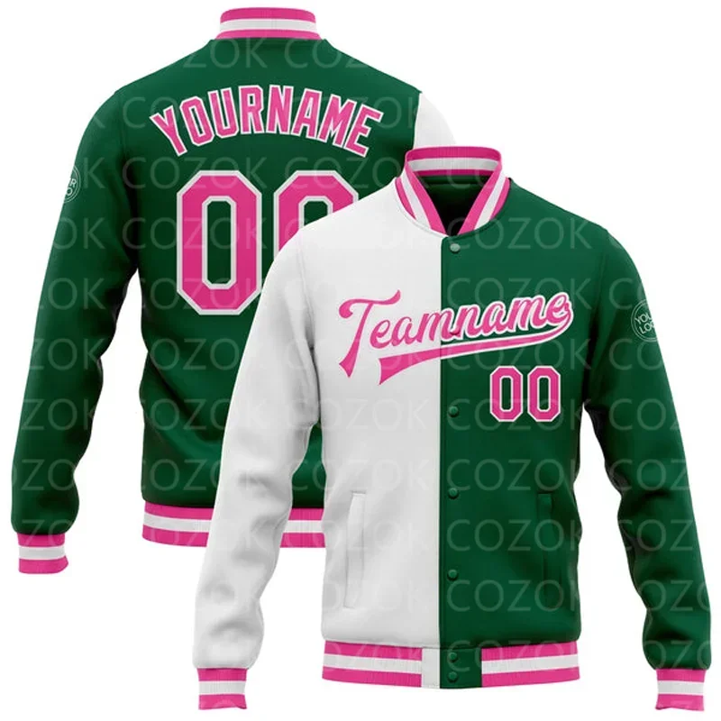 Custom Pink Mix 3D Printed Baseball Button Jacket Bomber Full-Snap Varsity Letterman Jacket