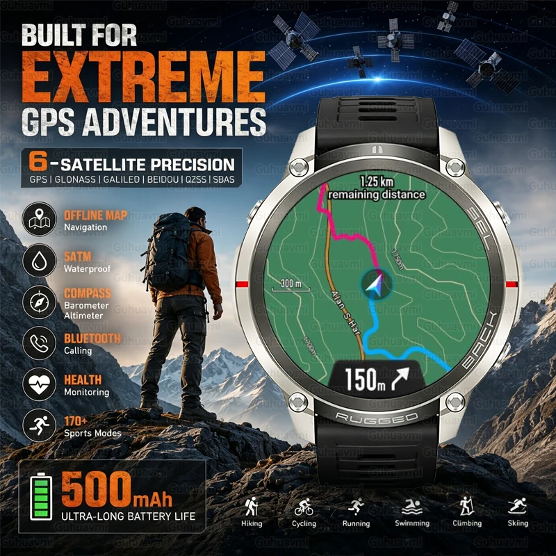 

Accurate GPS Smartwatch 1.43'' AMOLED Offline Map Compass Altimeter Barometer 5ATM Waterproof Swimming Sports Smart Bracelet Men
