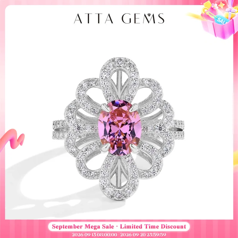 ATTAGEMS Luxury D VVS1 Moissanite Rings for Women Created Pink Zircon S925 Sterling Silver Flower shape Engagement Wedding Gift