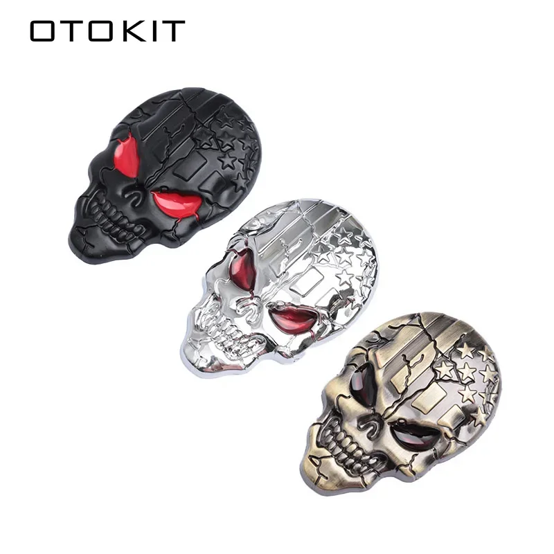 OTOKIT 3D Metal Car Stickers Ghost Skull Metal Emblem Badge Decal For Gold Black Skull Skeleton Car Motorcycle Decal Stickers