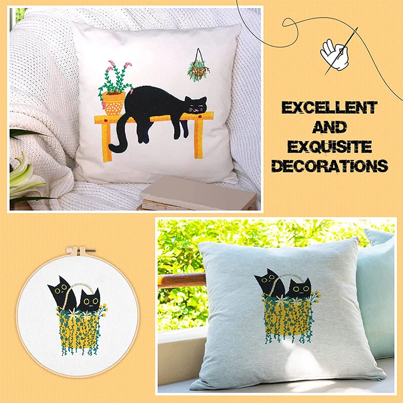 Cross Stitch Needlework Beginners Embroidery Set Flowers Plants Cat 6