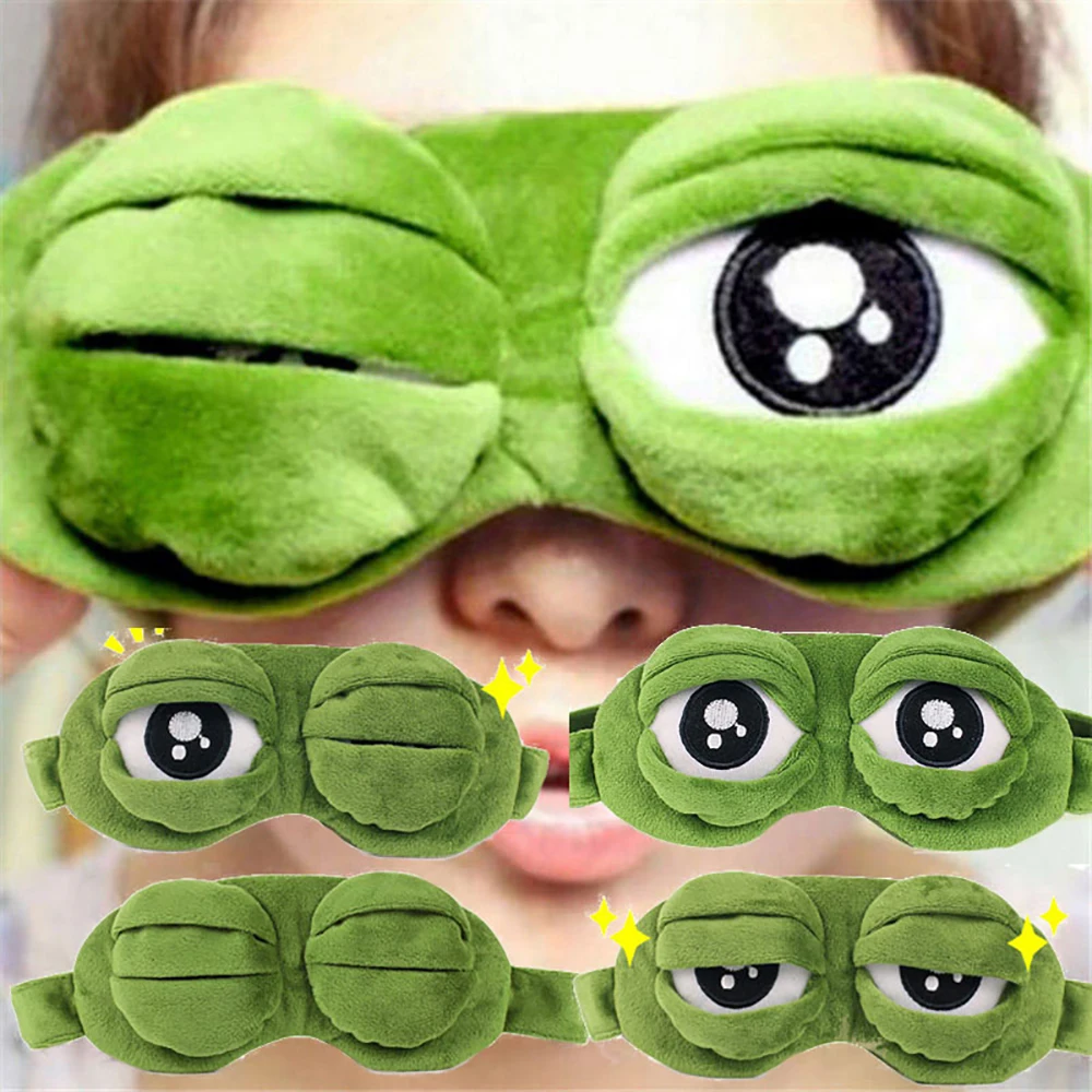 3D Sad Frog Sleep Mask Natural Sleeping Eyeshade Cover Shade Eye Patch Mask For Travel Office Room Relieve Stress Anxiety Gift