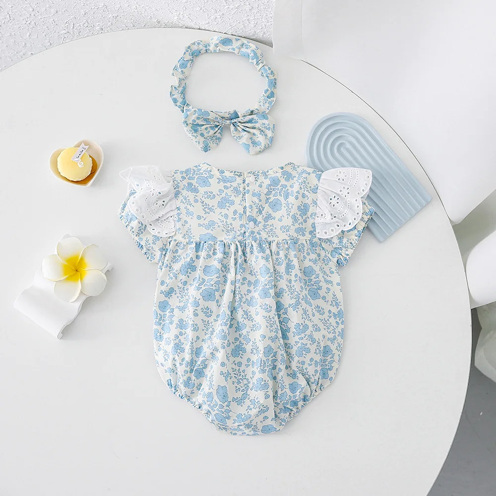 ZOETOPKID New Summer Family Matching Rompers Short Sleeve Floral Thin Bodysuit+Patchwork Princess Dress Twins Girl Clothes