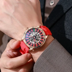 Top Brand Luxury Skeleton Mechanical Watch Men's Red Silicone Band Watch Waterproof Fashion Automatic Watch reloj hombre