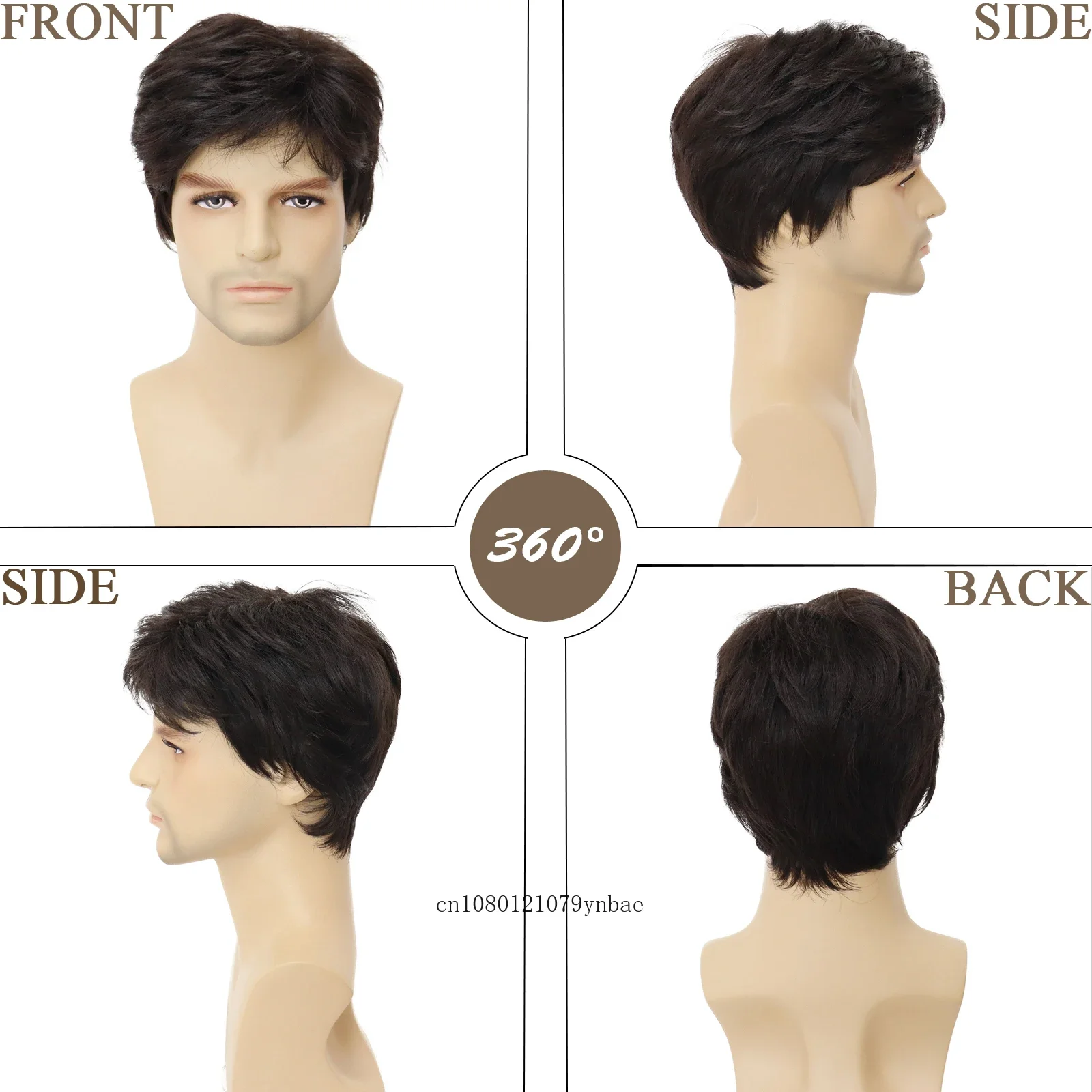 Men Dark Brown Wig Synthetic Short Straight Wigs with Bangs Businessman Hairstyles Male Cosplay Daddy Wig Gifts Daily Costume